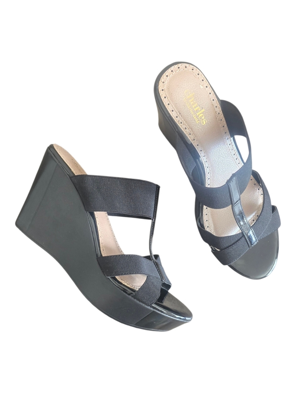 Charles by Charles David Black Platform Wedge Strappy Sandals 9 9.5 Party Summer